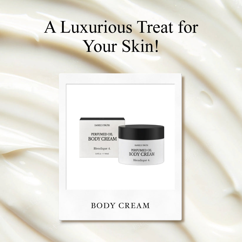 Perfumed oil body cream jar and box on creamy background, skincare product display